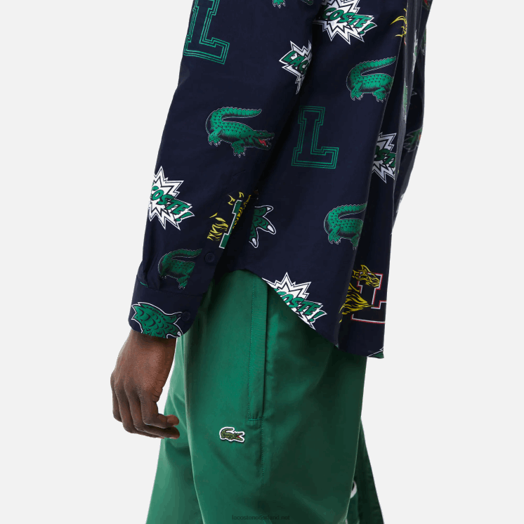 Lacoste regular-fit overhemd met krokodillenprint 0828H1575 marineblauw wit qrn Heren
