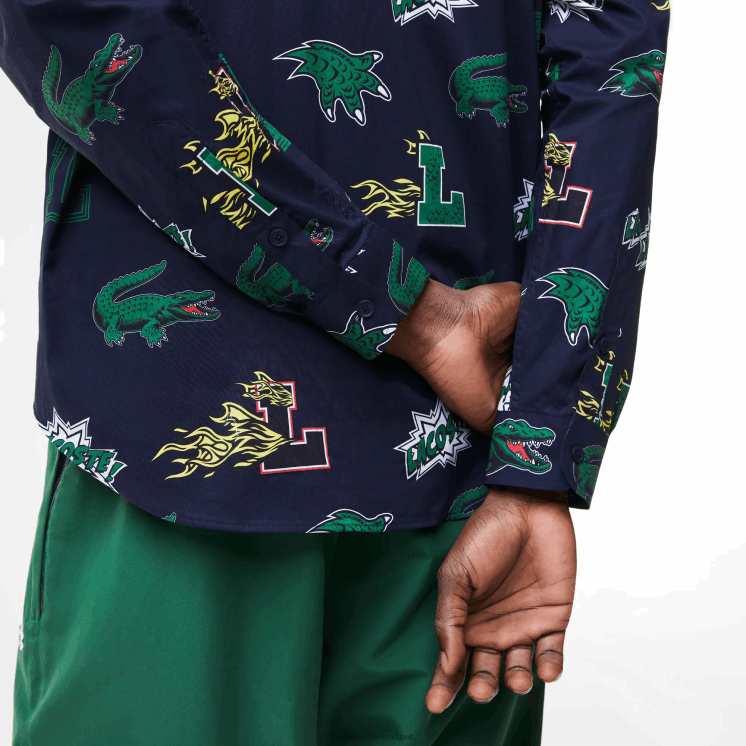 Lacoste regular-fit overhemd met krokodillenprint 0828H1575 marineblauw wit qrn Heren