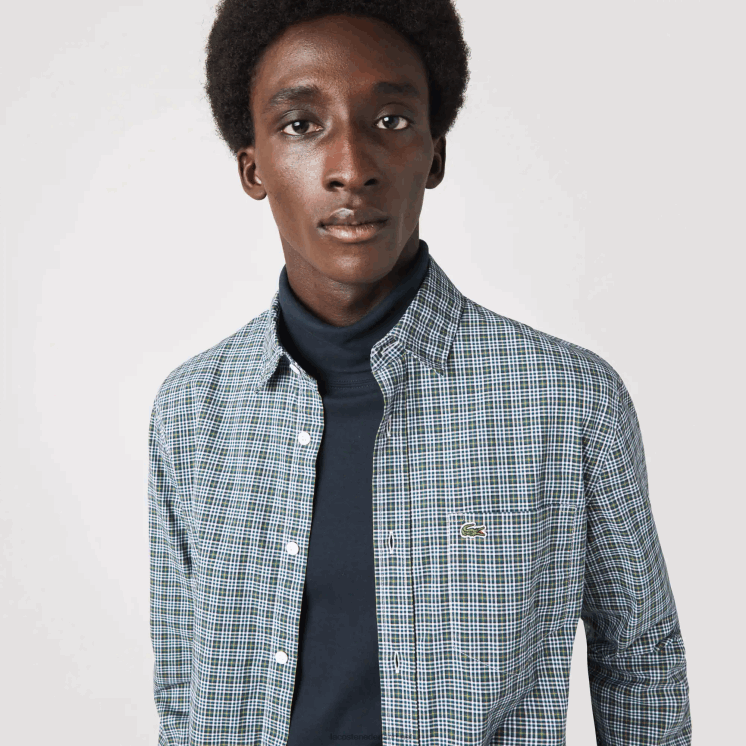 Lacoste regular fit overhemd met ruitjesprint 0828H1609 wit zwart groen tav Heren