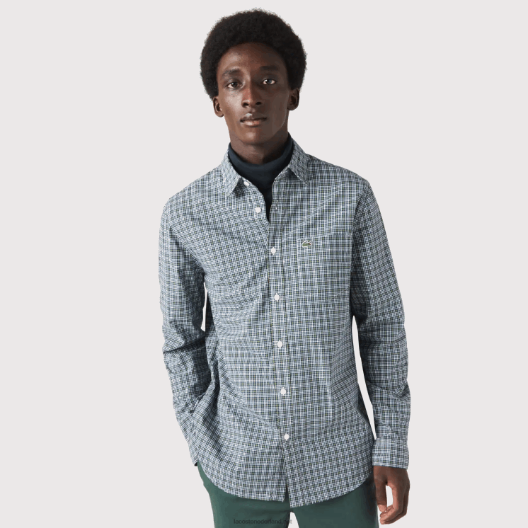 Lacoste regular fit overhemd met ruitjesprint 0828H1609 wit zwart groen tav Heren