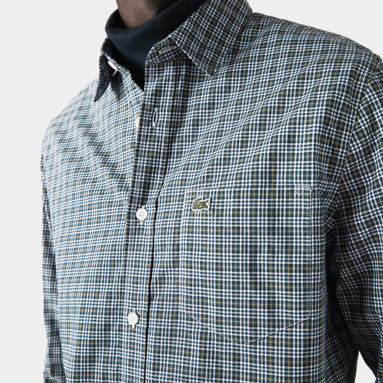 Lacoste regular fit overhemd met ruitjesprint 0828H1609 wit zwart groen tav Heren