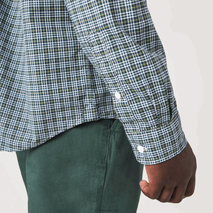 Lacoste regular fit overhemd met ruitjesprint 0828H1609 wit zwart groen tav Heren