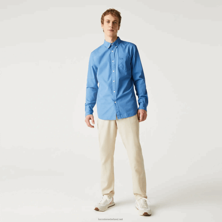 Lacoste regular fit popeline overhemd van een katoenmix 0828H1652 blauw 776 Heren