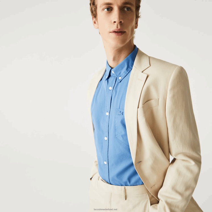Lacoste regular fit popeline overhemd van een katoenmix 0828H1652 blauw 776 Heren