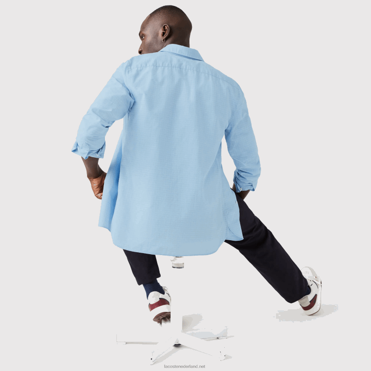 Lacoste slim fit geruit overhemd van katoen en linnen 0828H1647 blauw wit fv2 Heren