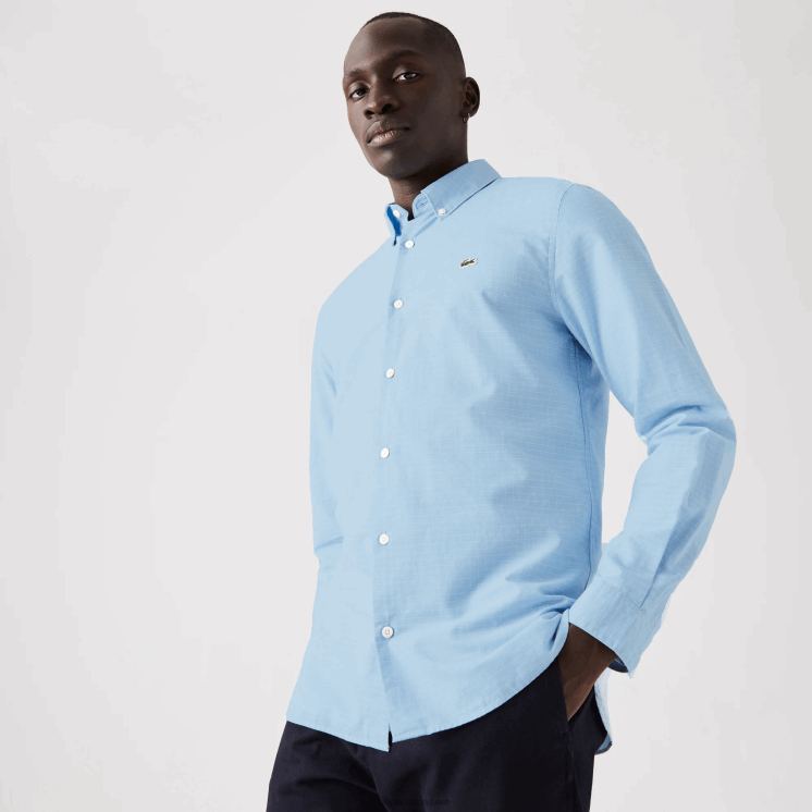 Lacoste slim fit geruit overhemd van katoen en linnen 0828H1647 blauw wit fv2 Heren