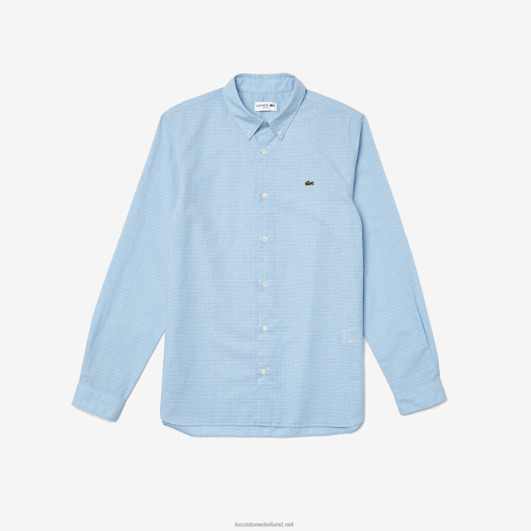 Lacoste slim fit geruit overhemd van katoen en linnen 0828H1647 blauw wit fv2 Heren