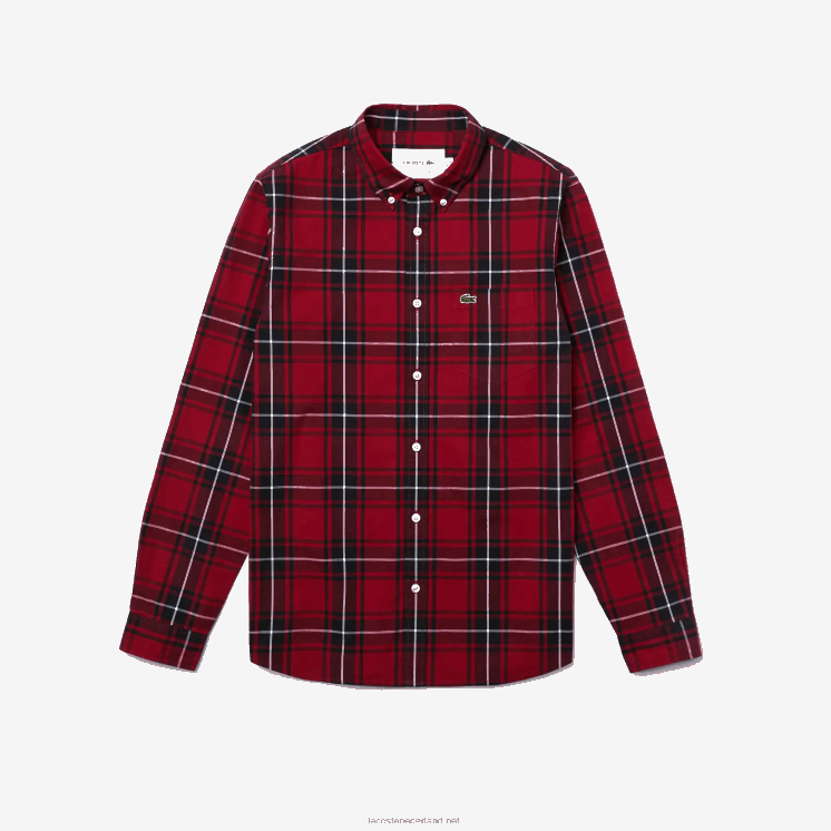 Lacoste slim fit geruit poplin overhemd van stretchkatoen 0828H1612 bordeaux zwart wit llu Heren