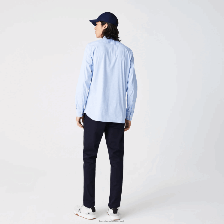 Lacoste slim fit gestreept stretch popeline overhemd 0828H400 wit blauw f6z Heren