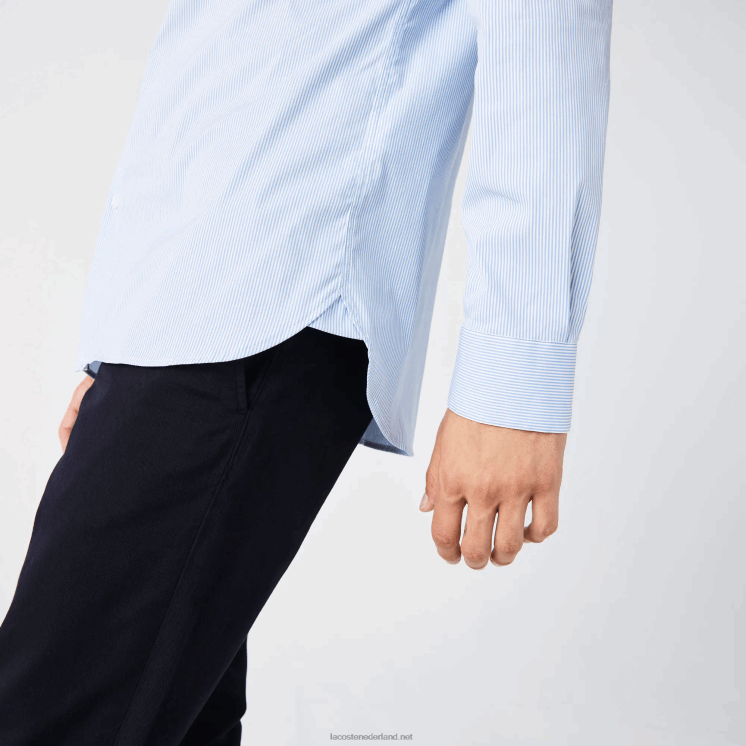 Lacoste slim fit gestreept stretch popeline overhemd 0828H400 wit blauw f6z Heren