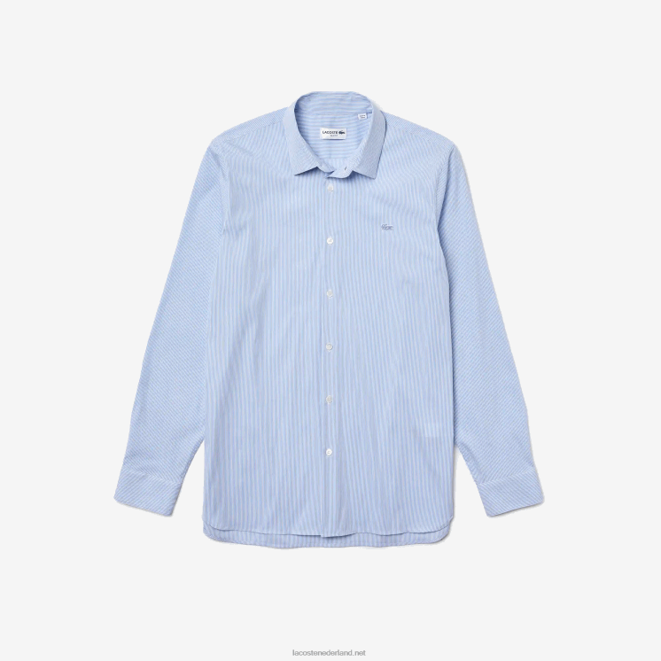 Lacoste slim fit gestreept stretch popeline overhemd 0828H400 wit blauw f6z Heren