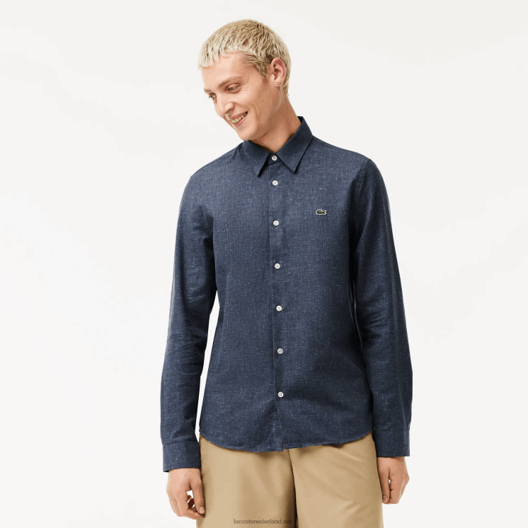 Lacoste slim fit katoenen chambray overhemd 0828H1519 zwart/wit hh Heren