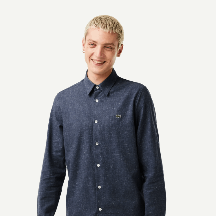 Lacoste slim fit katoenen chambray overhemd 0828H1519 zwart/wit hh Heren