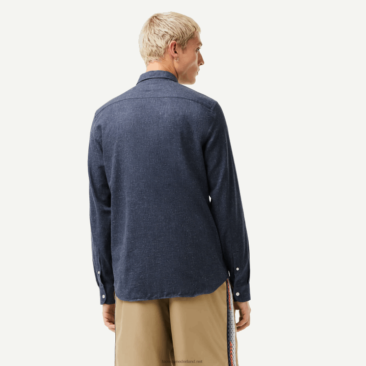 Lacoste slim fit katoenen chambray overhemd 0828H1519 zwart/wit hh Heren