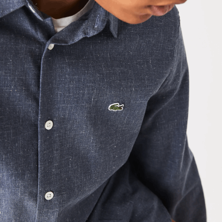 Lacoste slim fit katoenen chambray overhemd 0828H1519 zwart/wit hh Heren