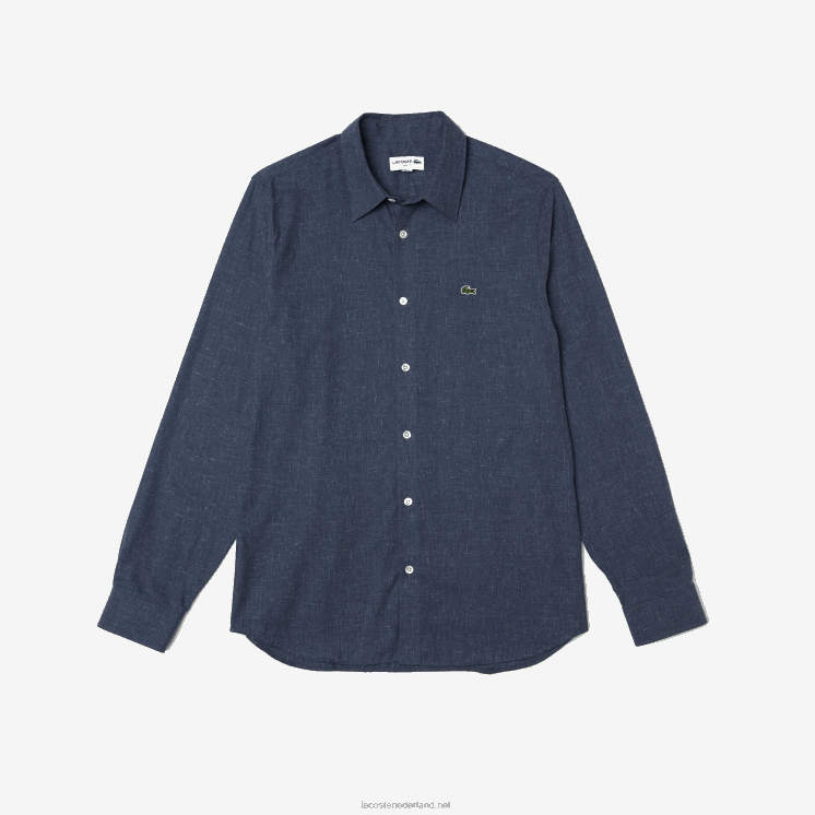 Lacoste slim fit katoenen chambray overhemd 0828H1519 zwart/wit hh Heren