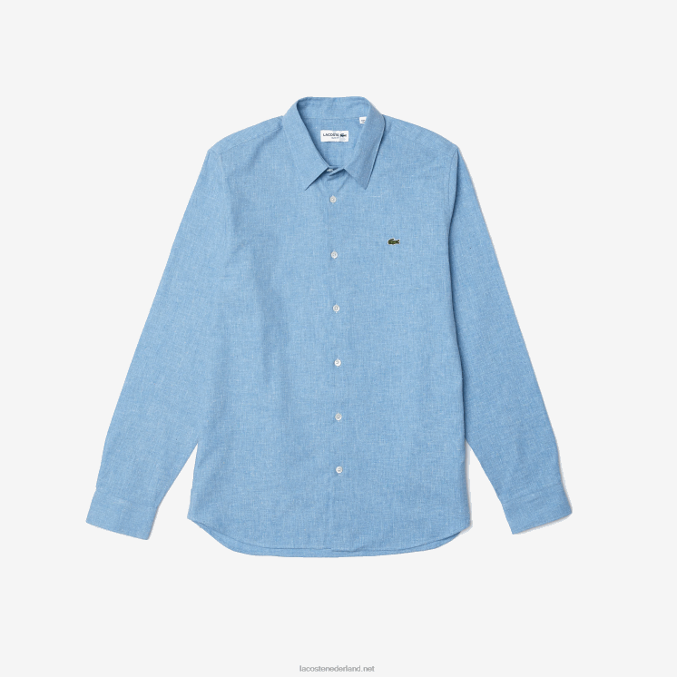 Lacoste slim fit katoenen chambray overhemd 0828H1520 blauw wit fv2 Heren