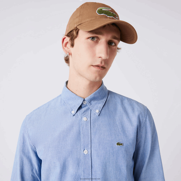 Lacoste slim fit katoenen chambray overhemd 0828H1572 blauw uex Heren