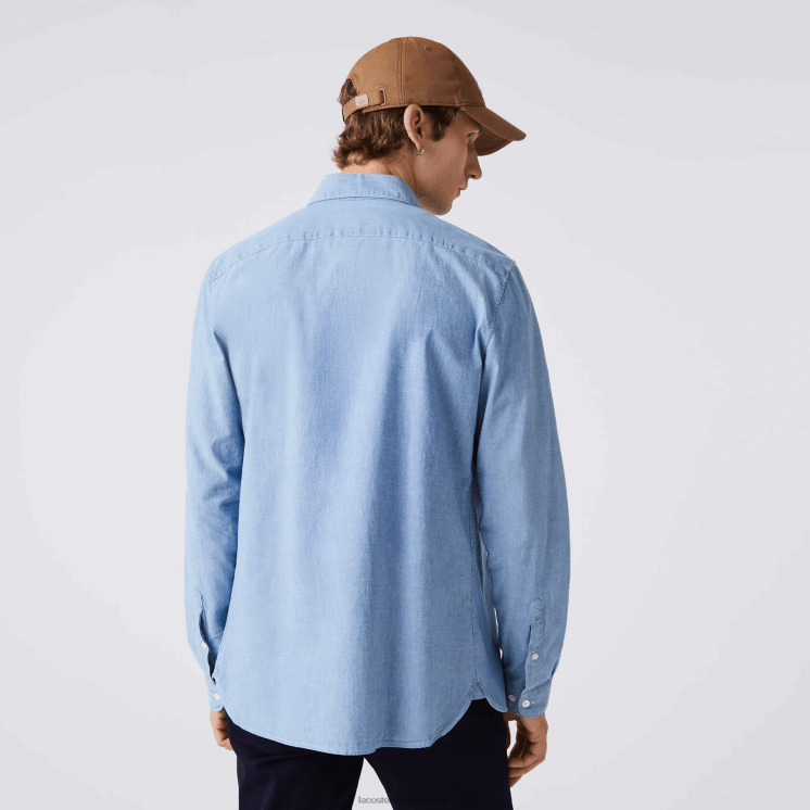Lacoste slim fit katoenen chambray overhemd 0828H1572 blauw uex Heren