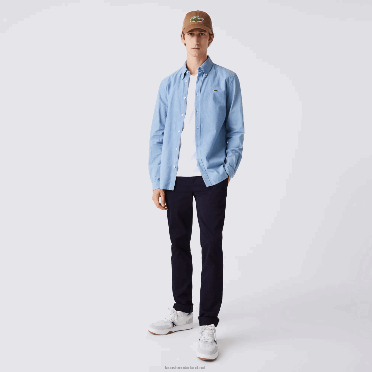Lacoste slim fit katoenen chambray overhemd 0828H1572 blauw uex Heren
