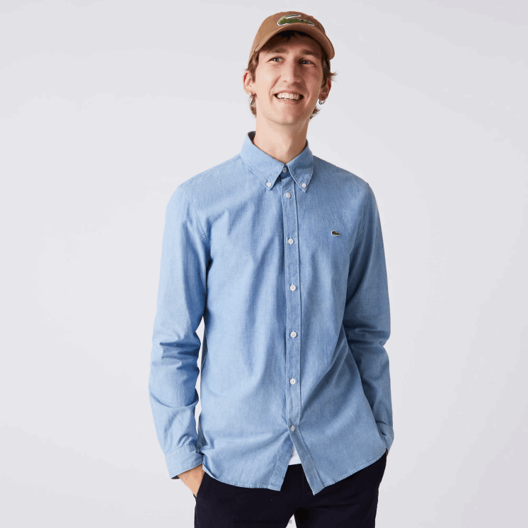 Lacoste slim fit katoenen chambray overhemd 0828H1572 blauw uex Heren