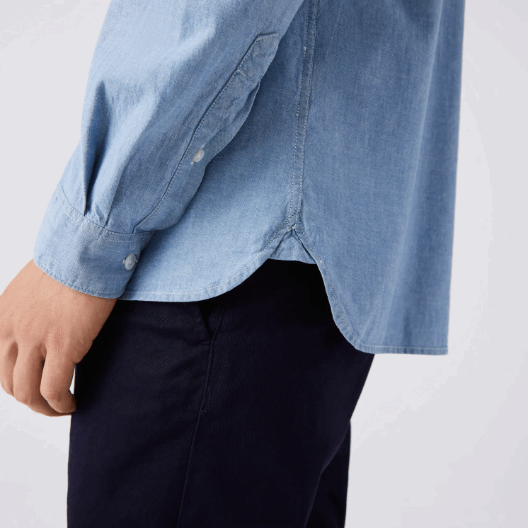 Lacoste slim fit katoenen chambray overhemd 0828H1572 blauw uex Heren