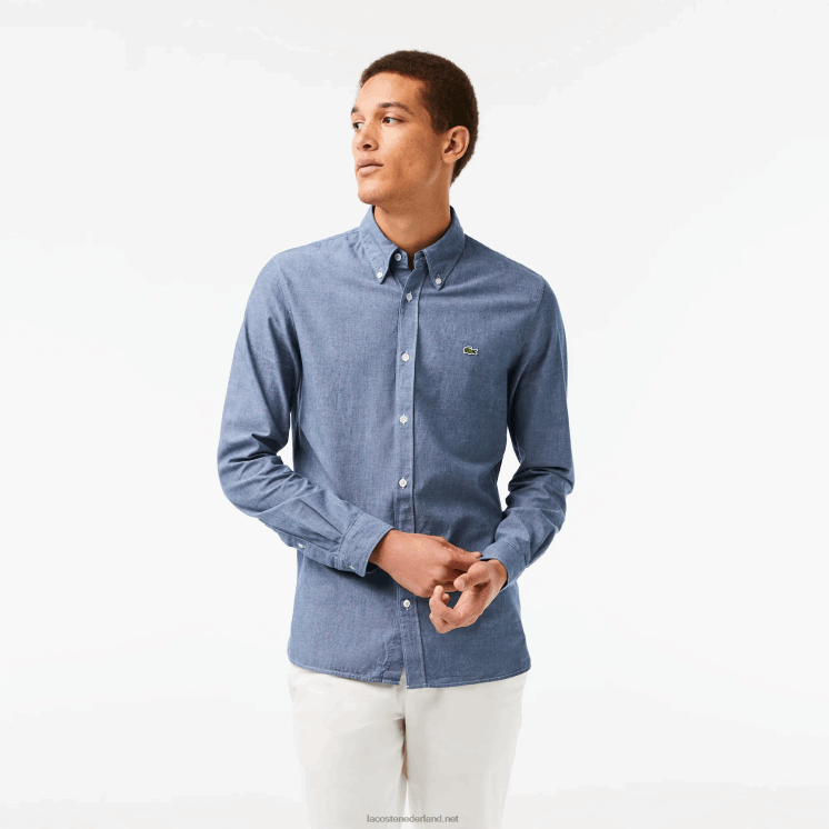 Lacoste slim fit katoenen chambray overhemd 0828H1573 blauwe cdz Heren