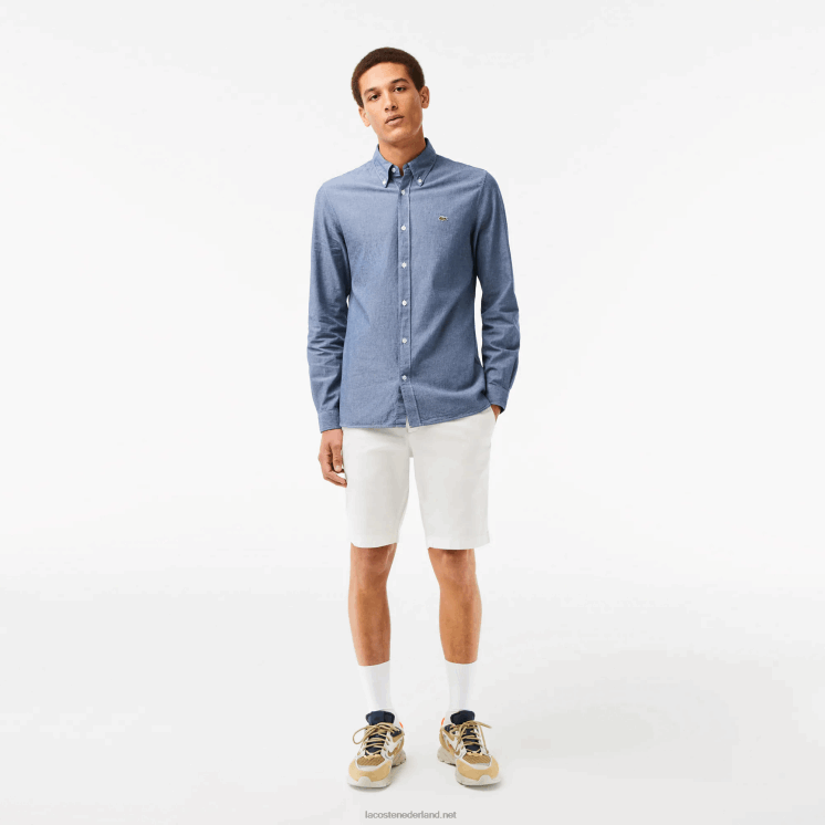 Lacoste slim fit katoenen chambray overhemd 0828H1573 blauwe cdz Heren