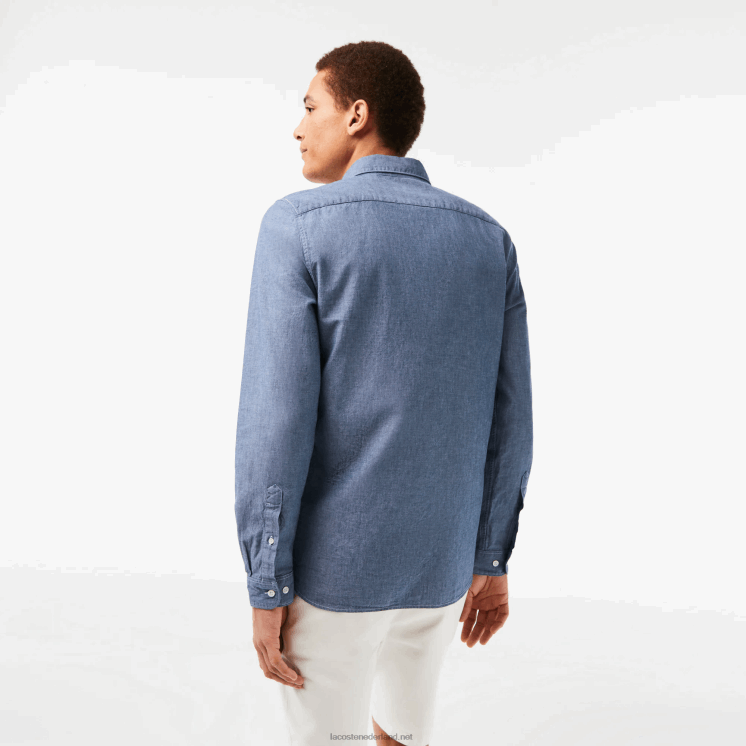 Lacoste slim fit katoenen chambray overhemd 0828H1573 blauwe cdz Heren