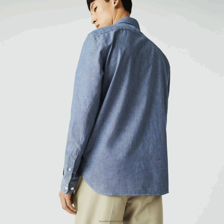 Lacoste slim fit katoenen chambray overhemd 0828H1573 blauwe cdz Heren