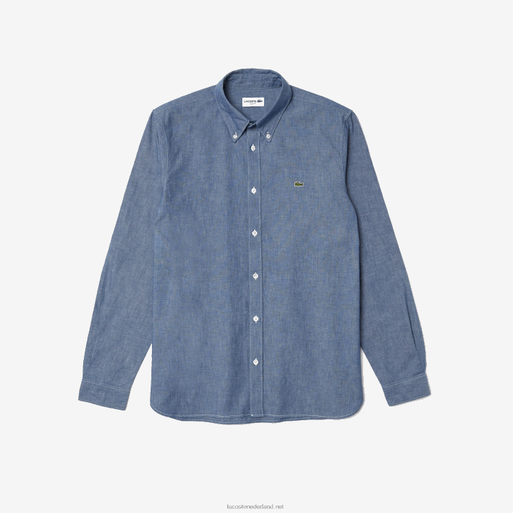 Lacoste slim fit katoenen chambray overhemd 0828H1573 blauwe cdz Heren