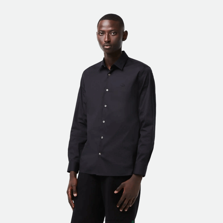 Lacoste slim fit katoenen popeline overhemd met franse kraag 0828H1437 zwart 031 Heren