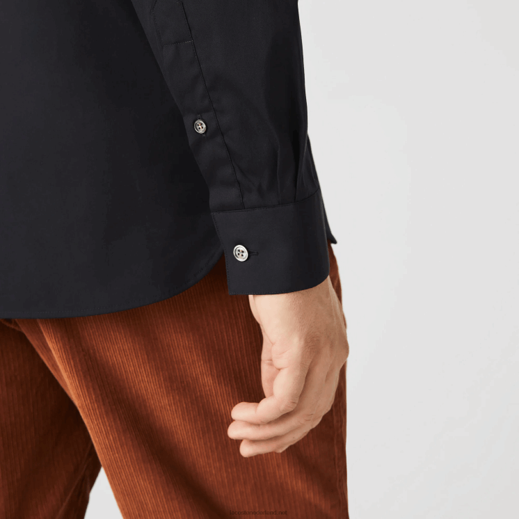 Lacoste slim fit katoenen popeline overhemd met franse kraag 0828H1437 zwart 031 Heren