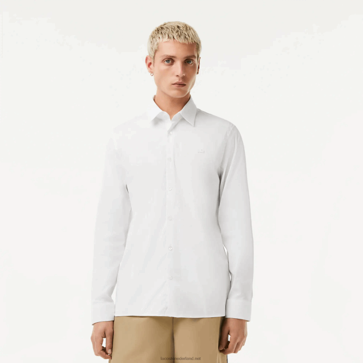 Lacoste slim fit katoenen popeline overhemd met franse kraag 0828H1438 wit 001 Heren