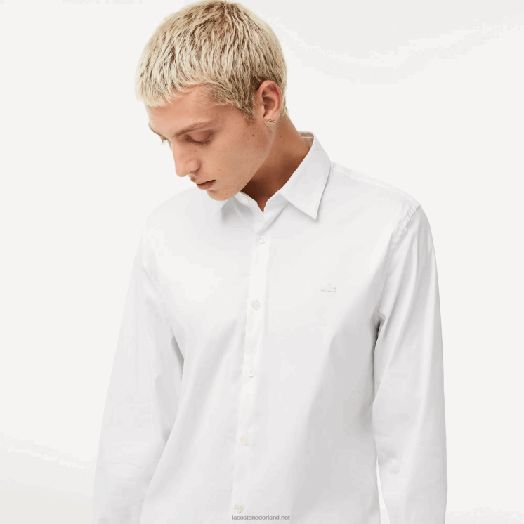 Lacoste slim fit katoenen popeline overhemd met franse kraag 0828H1438 wit 001 Heren