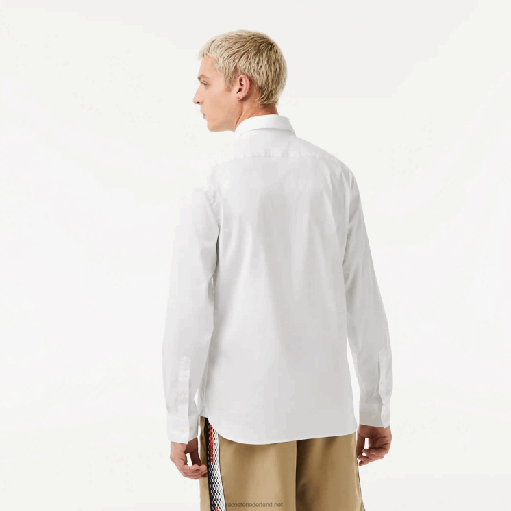 Lacoste slim fit katoenen popeline overhemd met franse kraag 0828H1438 wit 001 Heren