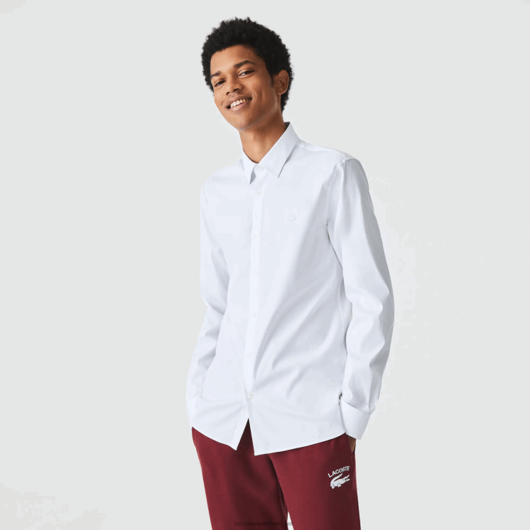 Lacoste slim fit katoenen popeline overhemd met franse kraag 0828H1438 wit 001 Heren