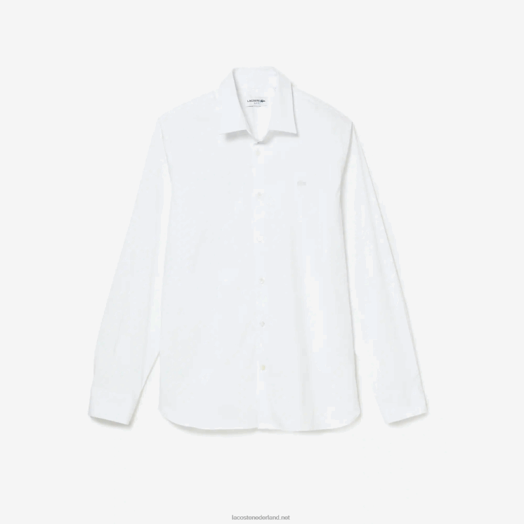 Lacoste slim fit katoenen popeline overhemd met franse kraag 0828H1438 wit 001 Heren