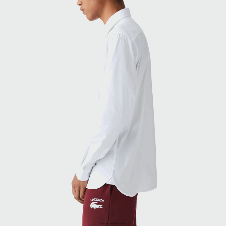 Lacoste slim fit katoenen popeline overhemd met franse kraag 0828H1438 wit 001 Heren