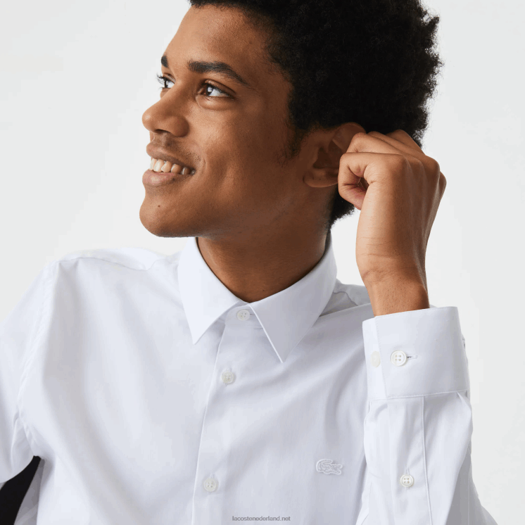 Lacoste slim fit katoenen popeline overhemd met franse kraag 0828H1438 wit 001 Heren