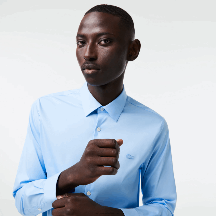 Lacoste slim fit katoenen popeline overhemd met franse kraag 0828H1439 blauwe hbp Heren