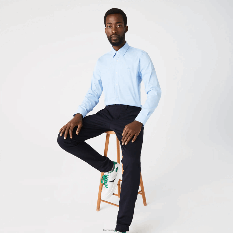Lacoste slim fit katoenen popeline overhemd met franse kraag 0828H1439 blauwe hbp Heren