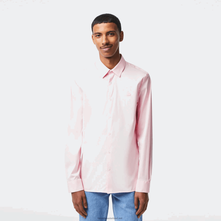 Lacoste slim fit katoenen popeline overhemd met franse kraag 0828H1440 licht roze adi Heren