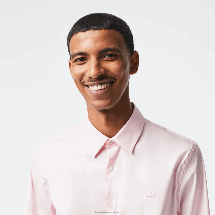 Lacoste slim fit katoenen popeline overhemd met franse kraag 0828H1440 licht roze adi Heren