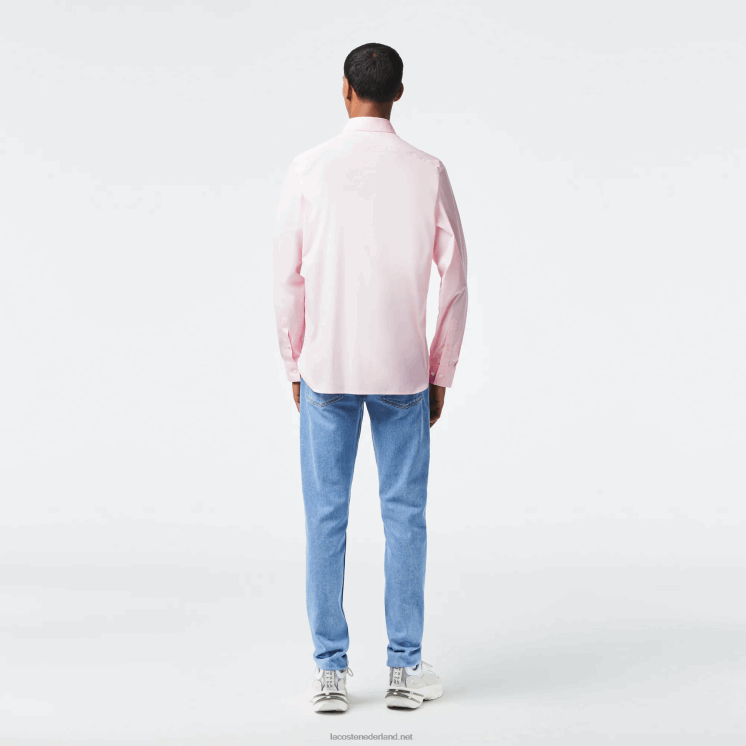 Lacoste slim fit katoenen popeline overhemd met franse kraag 0828H1440 licht roze adi Heren
