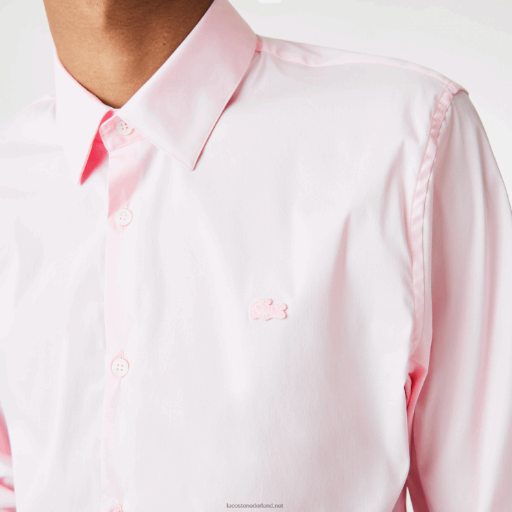 Lacoste slim fit katoenen popeline overhemd met franse kraag 0828H1440 licht roze adi Heren