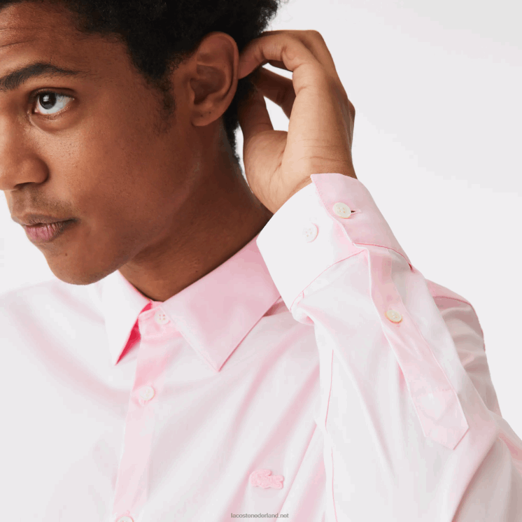 Lacoste slim fit katoenen popeline overhemd met franse kraag 0828H1440 licht roze adi Heren