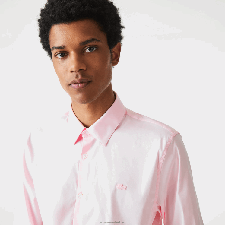 Lacoste slim fit katoenen popeline overhemd met franse kraag 0828H1440 licht roze adi Heren