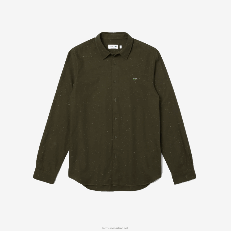 Lacoste slim fit overhemd van gevlamd katoen 0828H1645 kaki groen wit n8e Heren