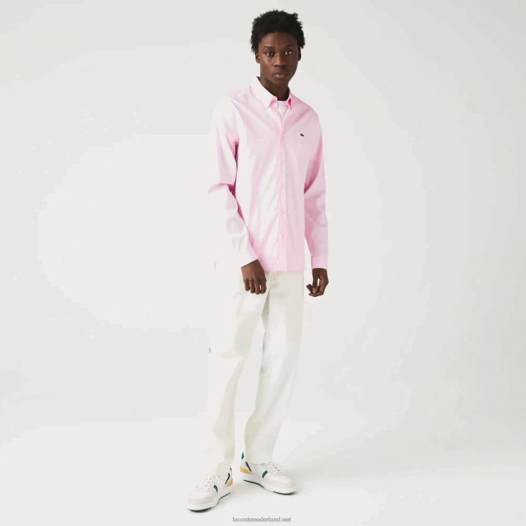 Lacoste slim fit overhemd van premium katoen 0828H1649 licht roze adi Heren